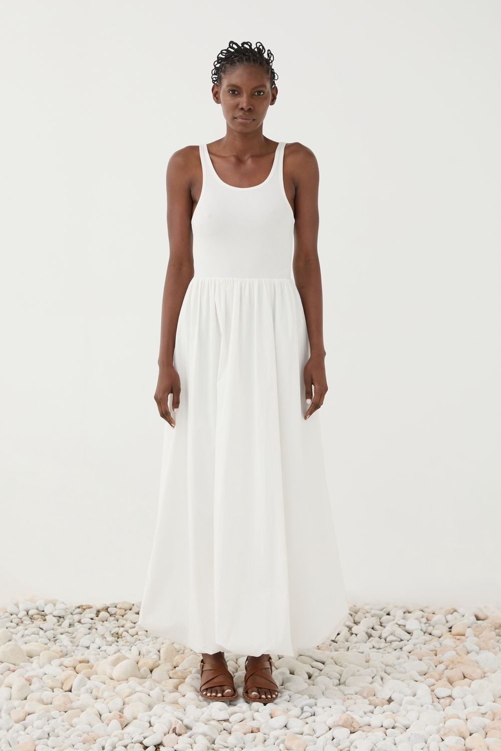 Lange Jurk Met Poplin - Bianco