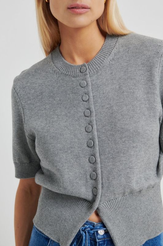 Etna Knit SS Cardigan - Mid Grey Melange