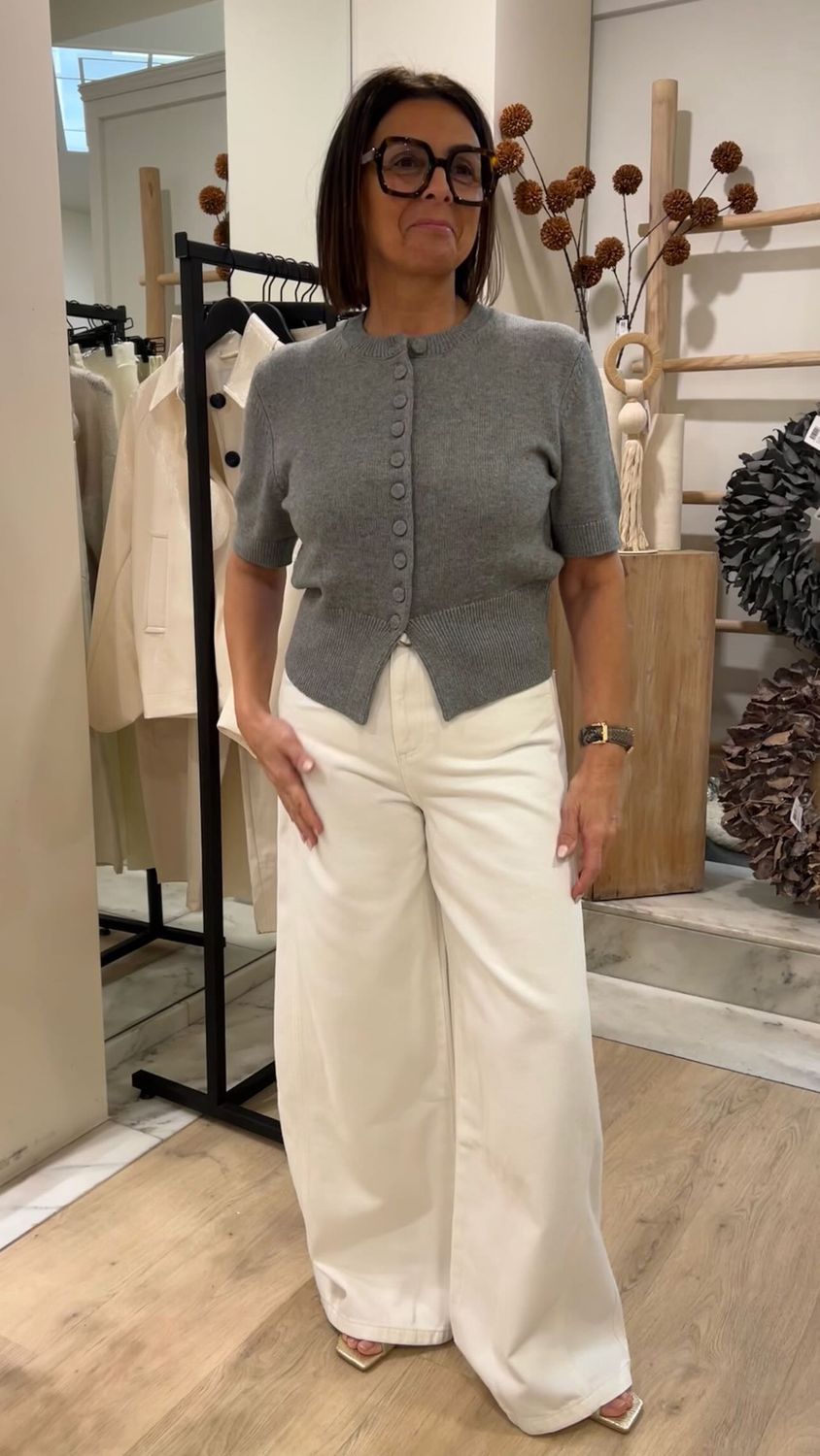 Etna Knit SS Cardigan - Mid Grey Melange