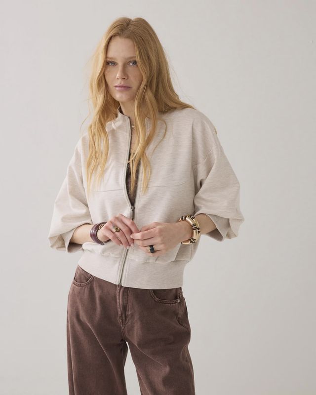 Cardigan Balloon Sleeve - ivory melange