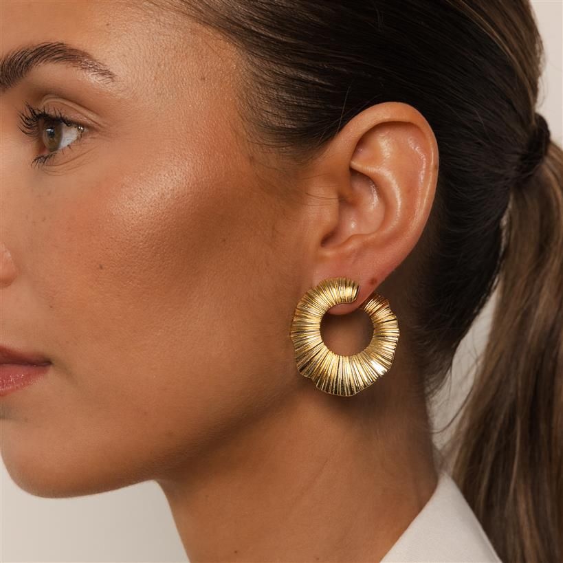 Aurel Gold Hoop Midlong Earrings
