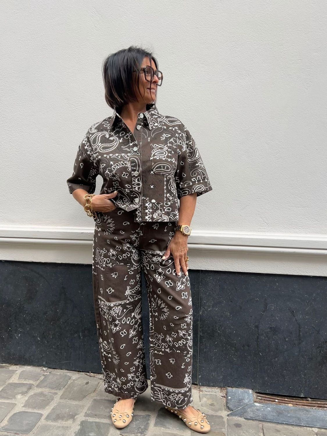 Jodie Bandana Printed Shirt - Brown