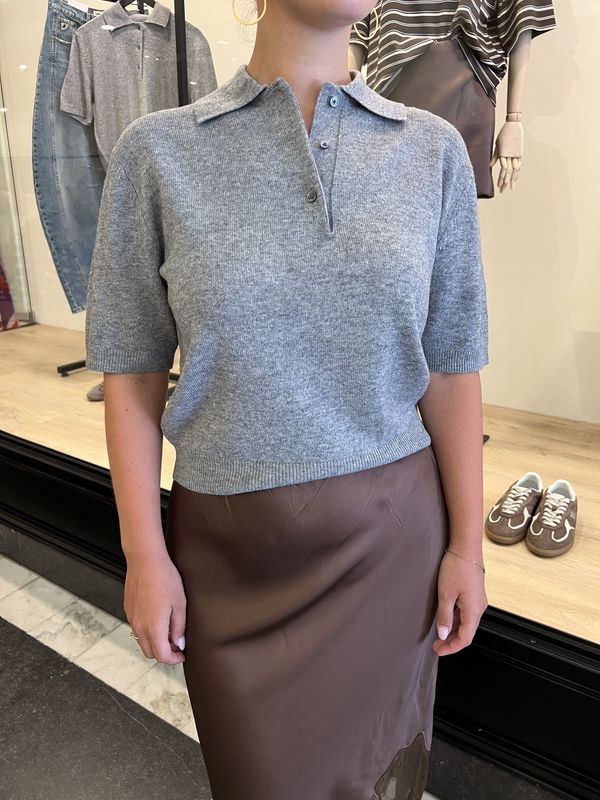 Longo SS Knit Collar - Mid Grey Melange