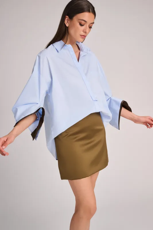 Blouse Quebec Poplin - Sky Blu + Olive