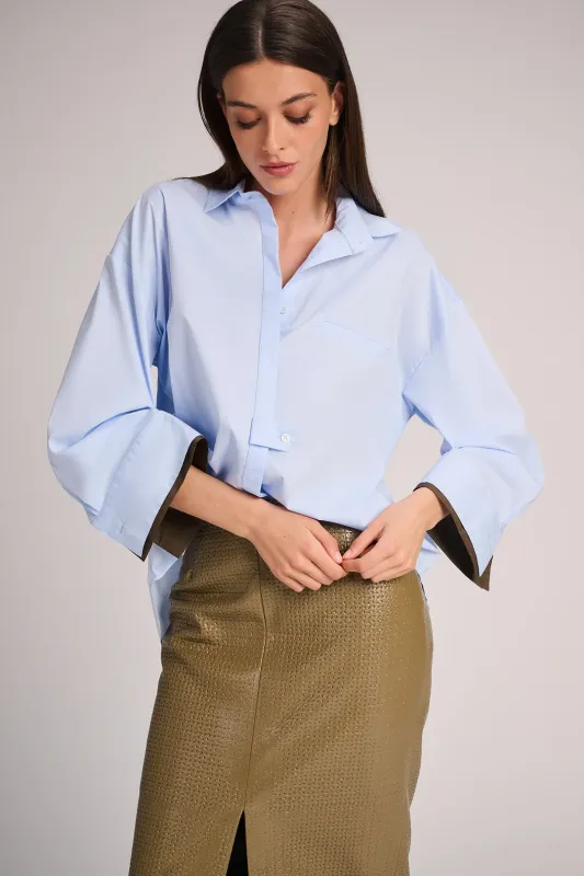 Blouse Quebec Poplin - Sky Blu + Olive