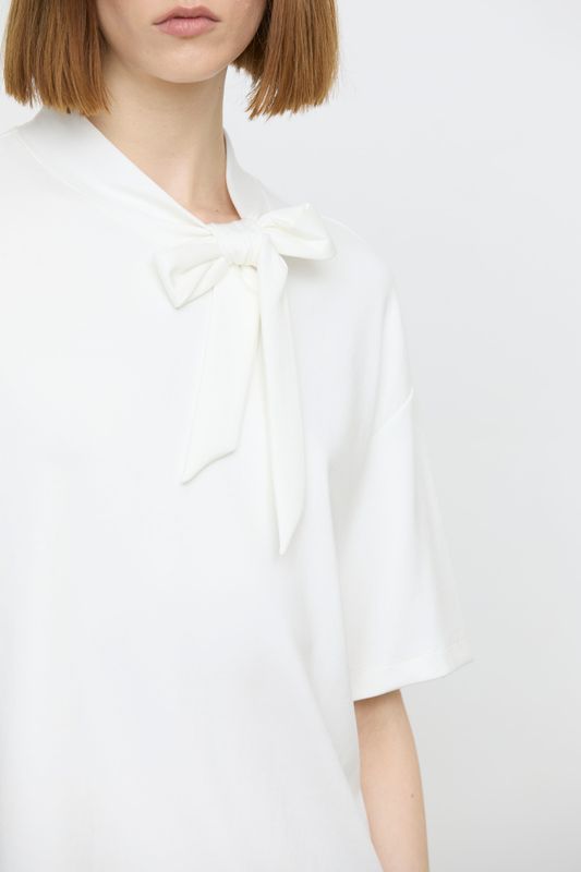 T-Shirt Met Strik Detail - Bianco