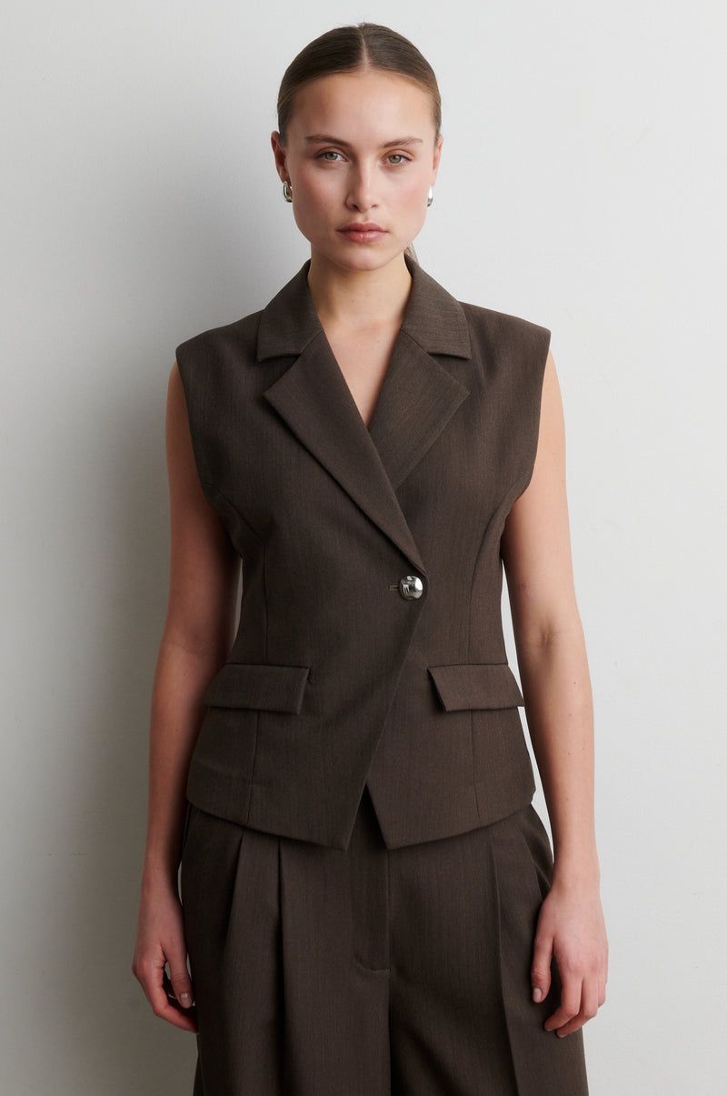 Riese Fitted Waistcoat - Dark Brown Melange