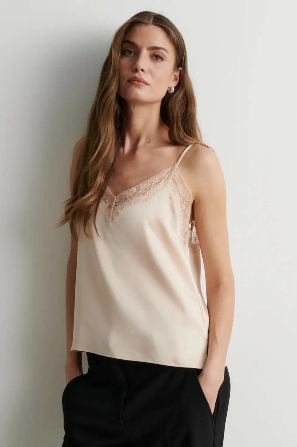 Glimps Lace Strap Top, Colour: Cream Tan, Size: XS