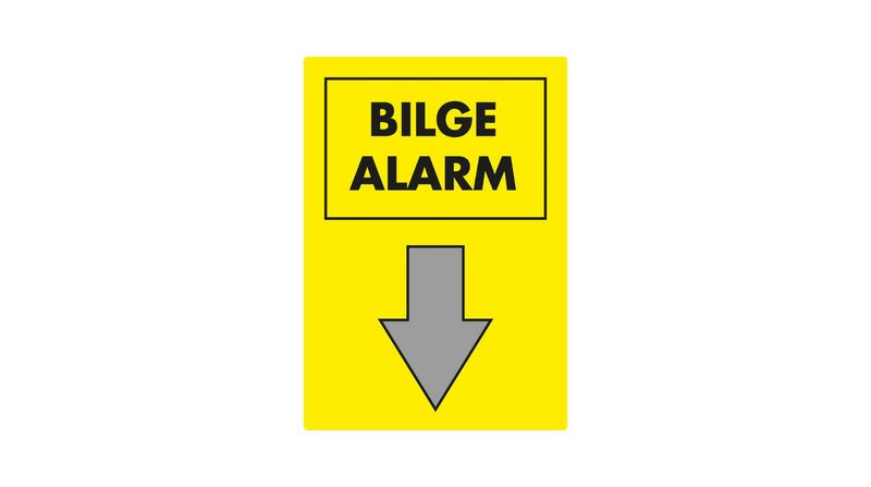 Bord Rechthoek Bilge Alarm met Pijl 15cm x 10cm Geel Bord Rechthoek Bilge Alarm met Pijl 15cm x 10cm Geel