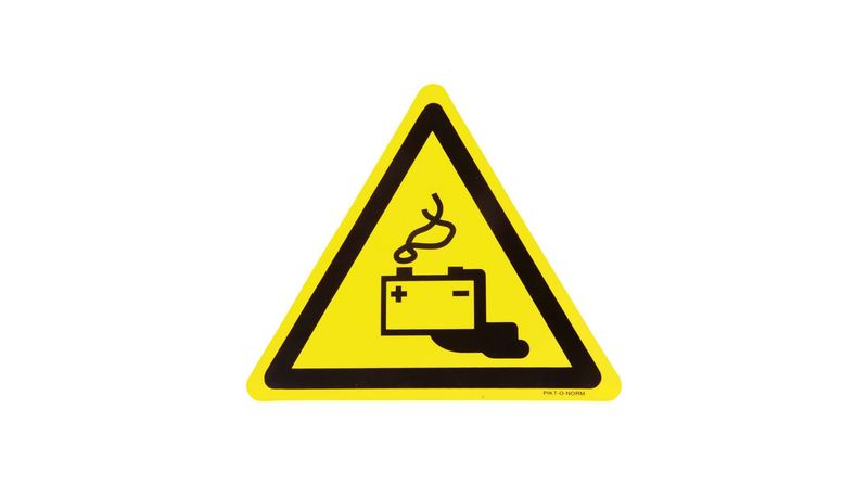 Sticker Driehoek Accu Dampen 9cm Geel/Zwart