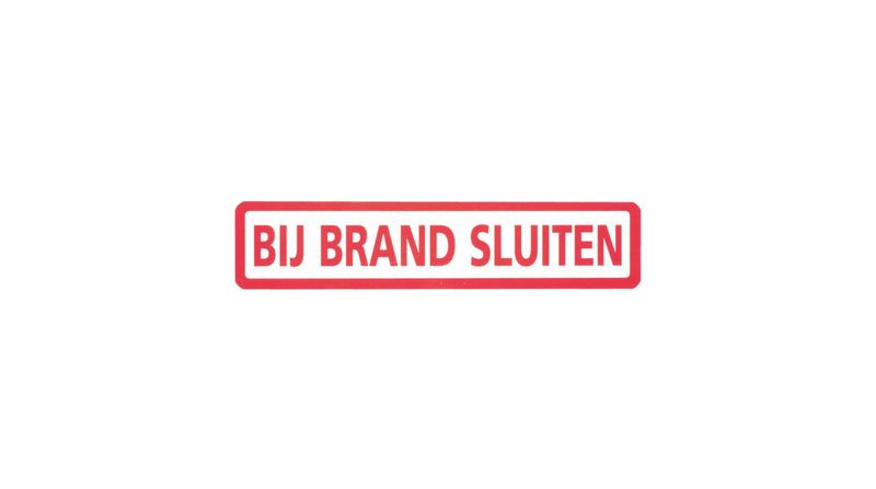 Sticker Rechthoek Bij Brand Sluiten 15cm x 3cm Rood/Wit