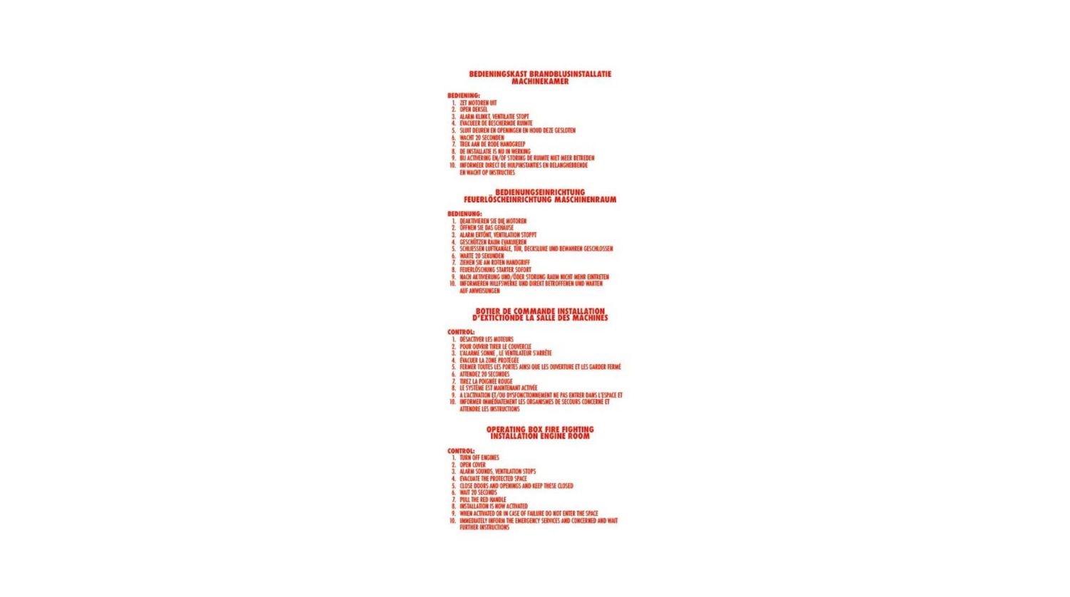 Safety Sticker – "Fire Extinguishing System Control"