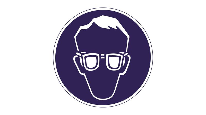Sicherheitsaufkleber – "Schutzbrille Tragen Pflicht" Ø10 cm (Blau/Weiß)