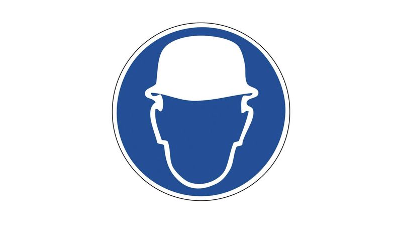 Sticker Rond Helm Dragen Verplicht 10cm Blauw/Wit