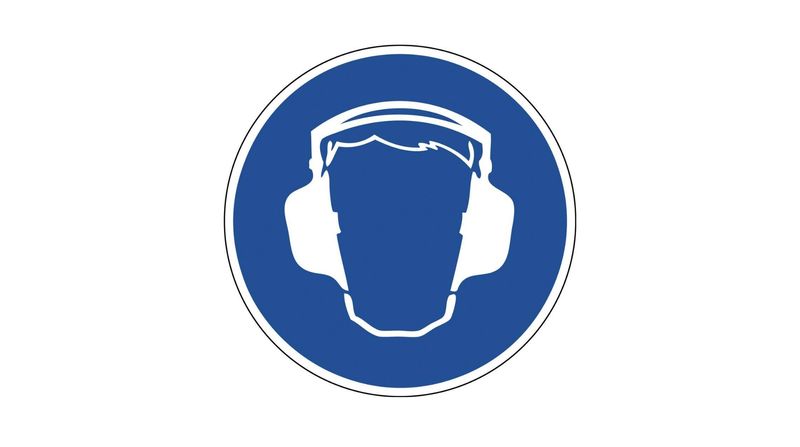 Sticker Rond Gehoorbescherming Verplicht 10cm Blauw/Wit