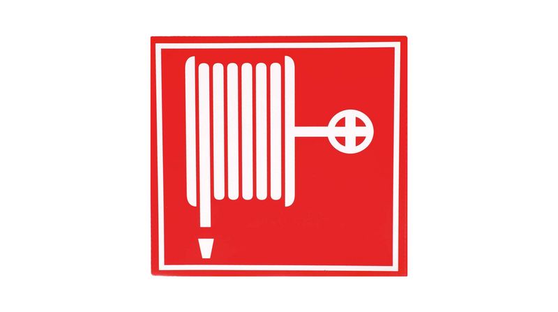 Sticker Vierkant Plaats Brandslang 10cm Rood/Wit