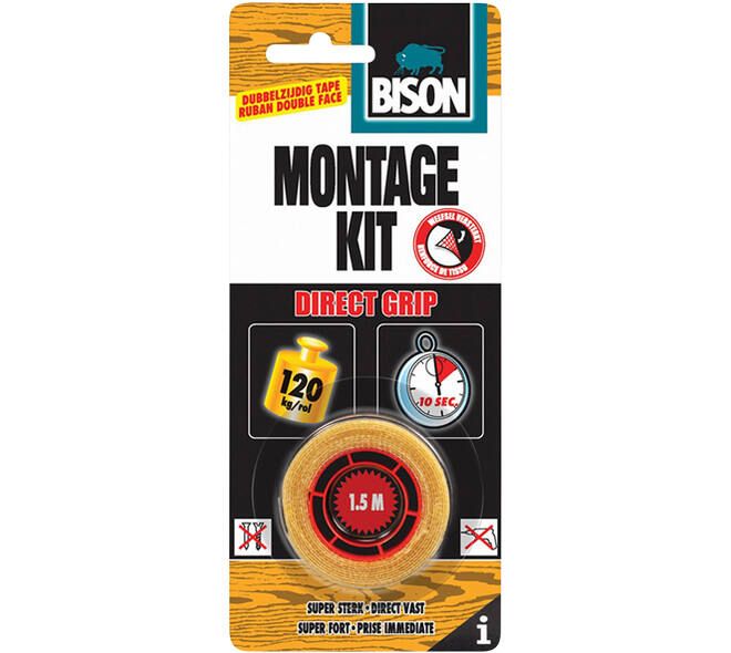 BISON MONTAGEKIT DIRECT GRIP TAPE 1,5MTR X 19MM BL