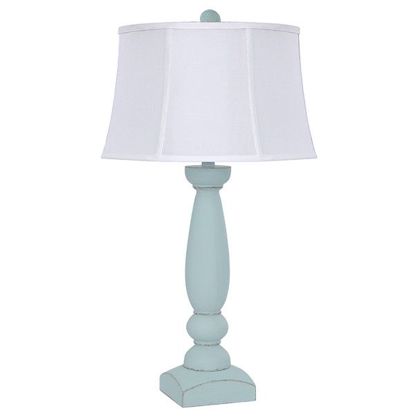 Teal Column Table Lamp 32&quot;H round Soft Shade in White