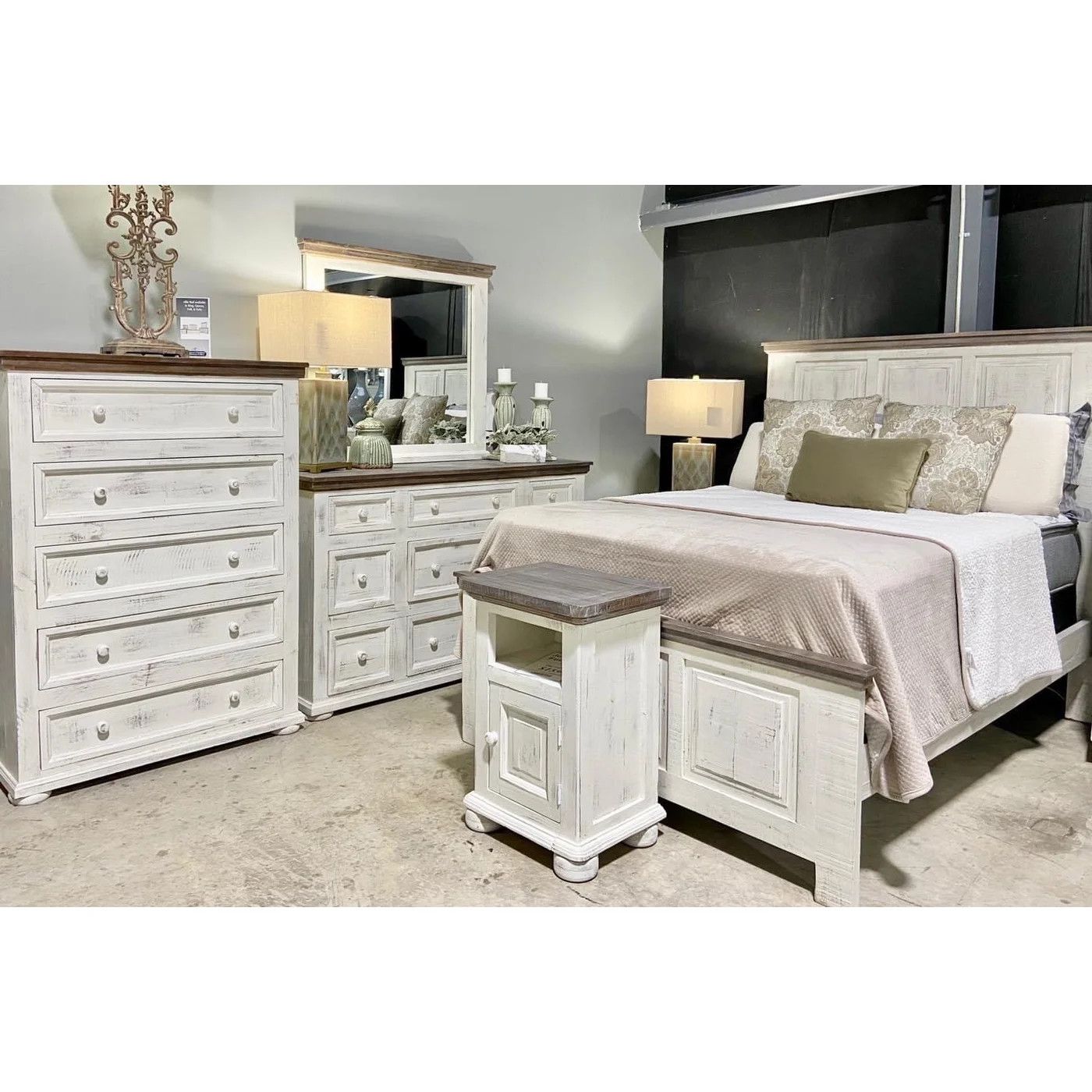 Allie Queen Headboard in Nero White w/Granite top