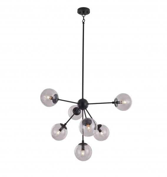 Matte Black Frame W/Clear Glass Shade LT, 6/E12/60W, D34.2&quot; H21.6&quot;