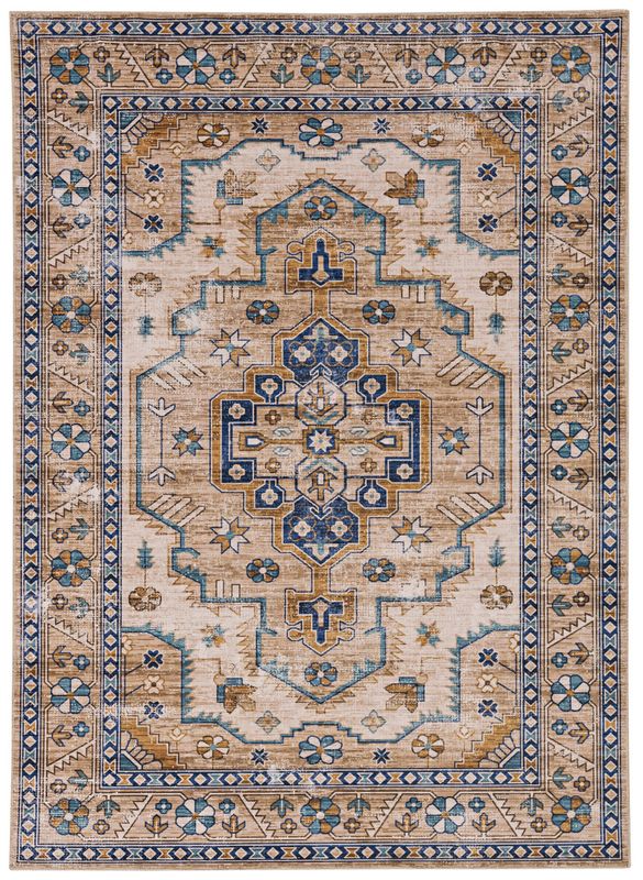 Washable Julian Ivory and Gold Rug 5X7
