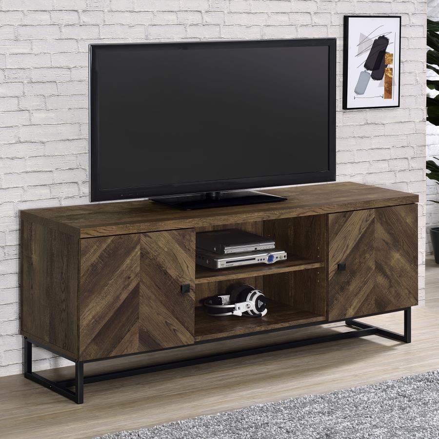 Myles 2 Door TV Console w/Adjustable Shelves Rustic Oak Herringbone 60Wx15.5Dx23.5H