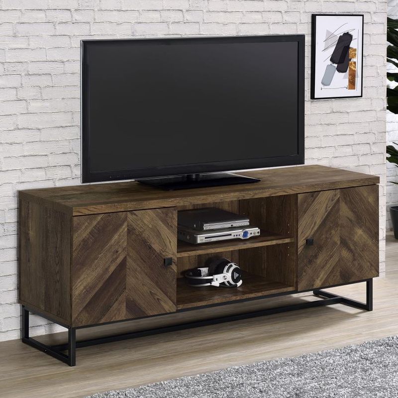 Myles 2 Door TV Console w/Adjustable Shelves Rustic Oak Herringbone 60Wx15.5Dx23.5H