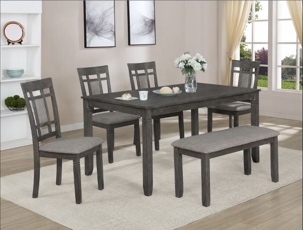 Paige 6 Pc Dinette Set w/ Bench  (Table, Bench, 4 Chairs)