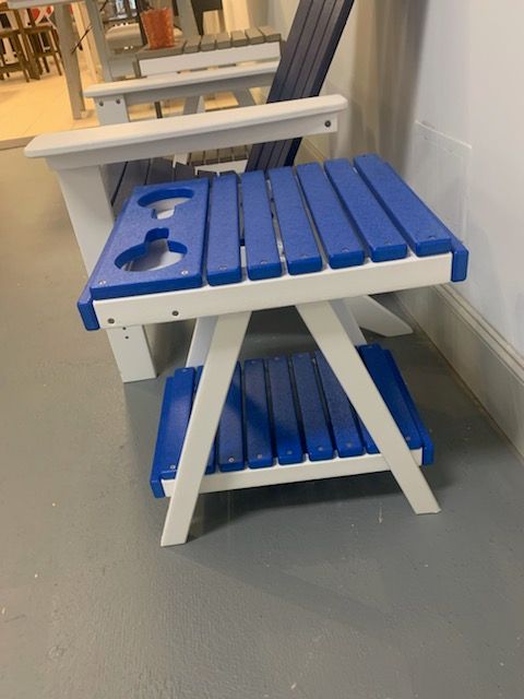 Outdoor A-Frame End Table w/Cupholder White/Burns Blue