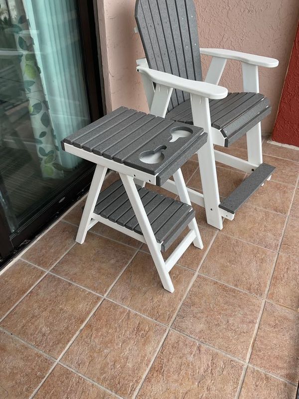 Outdoor Counter Height A-Frame End Table w/Cupholders White/Slate Gray