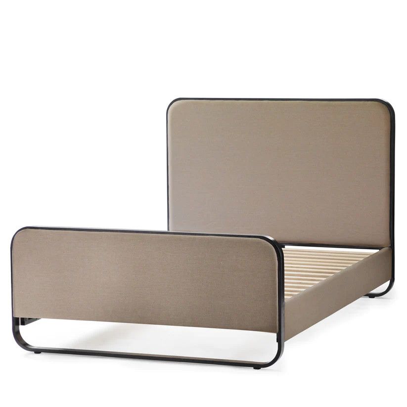 Malouf Godfrey Metal Upholstered Bed Full in Stone