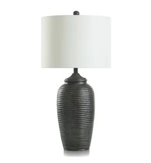 Matte Black Polyresin Rippled Table Lamp Base w/Linen Hardback Shade 32&quot;H