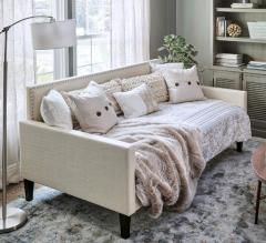 Twin Traditional Daybed w/Nail Head Trim in Cream Woven Polyester