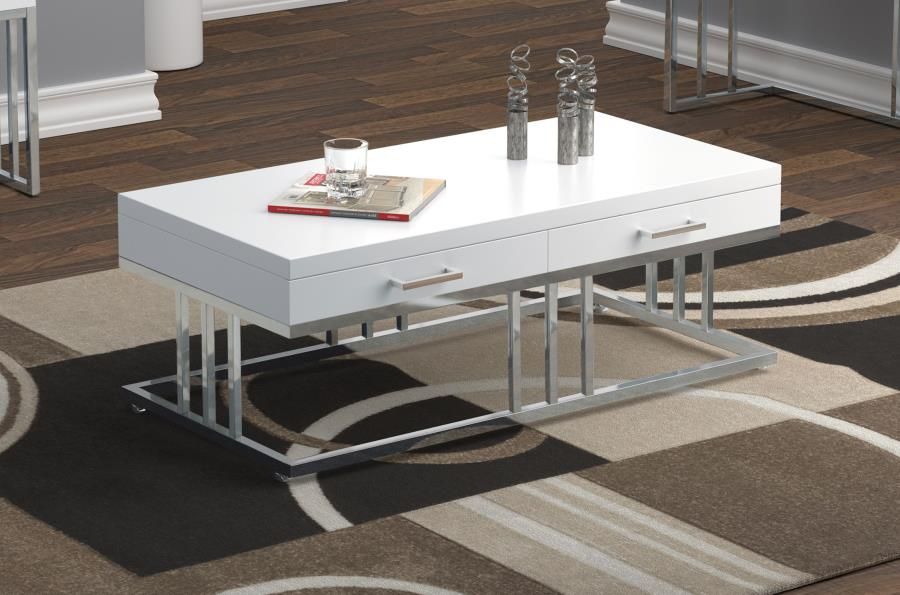 Dalya 2-Drawer Rectangular Coffee Table Glossy White and Chrome