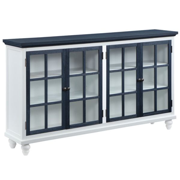 Captiva 4 Glass Door Credenza in White/Navy Dimensions:​ 62 W x 14 D x 37 H in