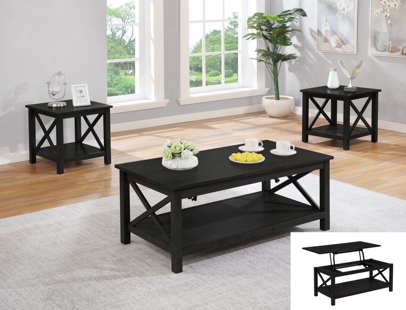 Black 3 Piece Lift Top Cocktail Table Set