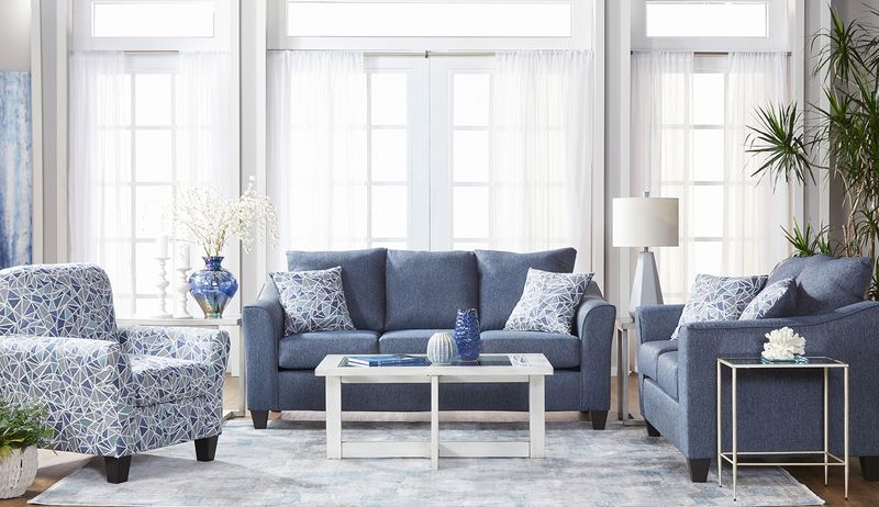 1250 Stationary Loveseat in Becker Cobalt/Notre Dame Cobalt