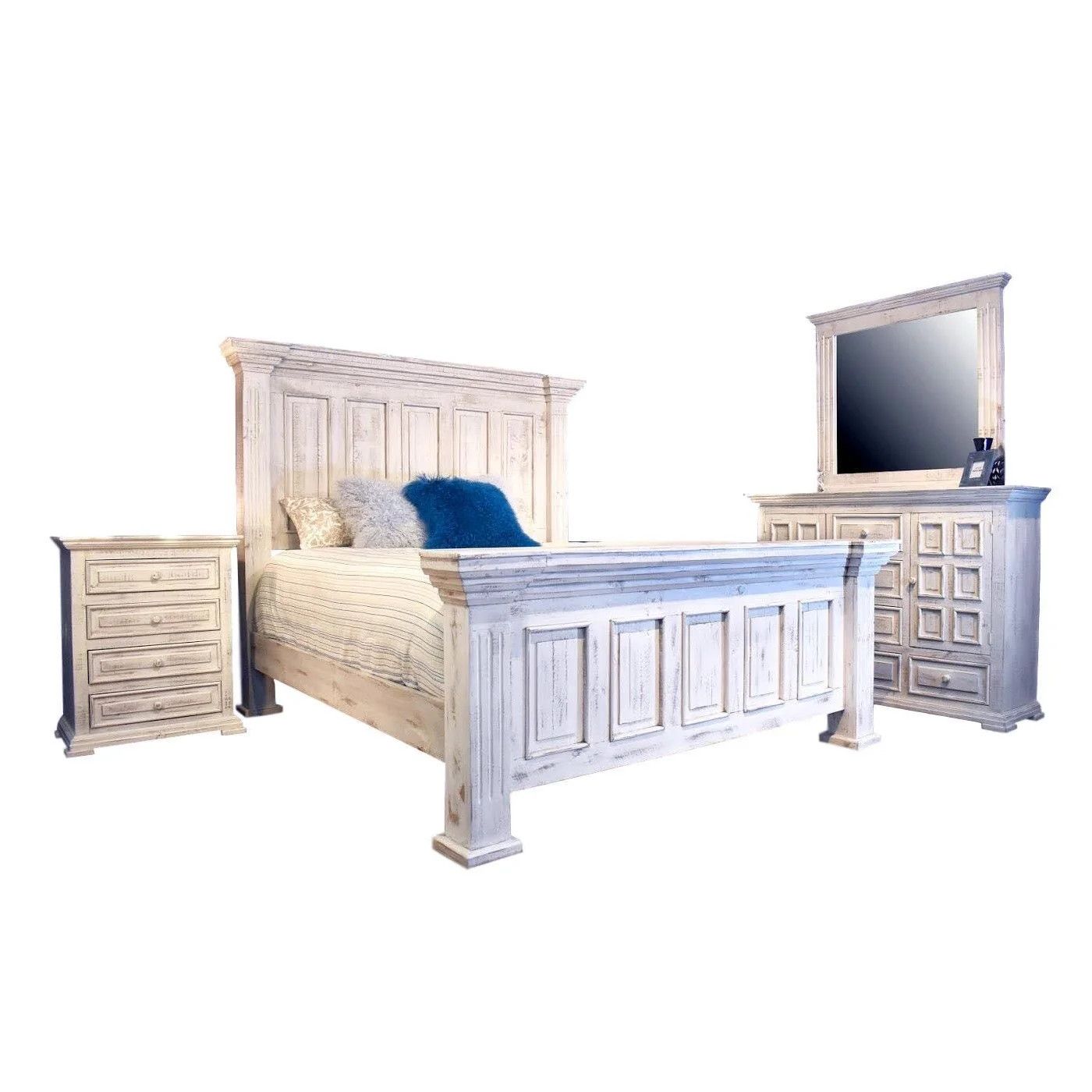 Chalet Queen Panel Rails and Slats in Nero White (VINTAGE)