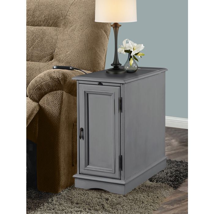 Chairside Table w/ Power Charger in Gray 24x12x23.5&quot;H