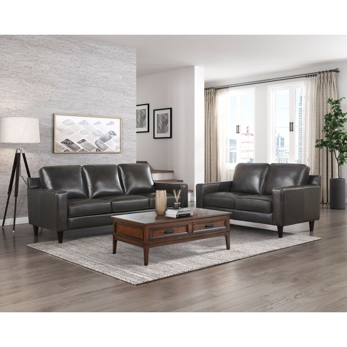 Aldrich Collection Genuine Leather Love Seat in Gray 	 60.25 x 39.5 x 25.75H