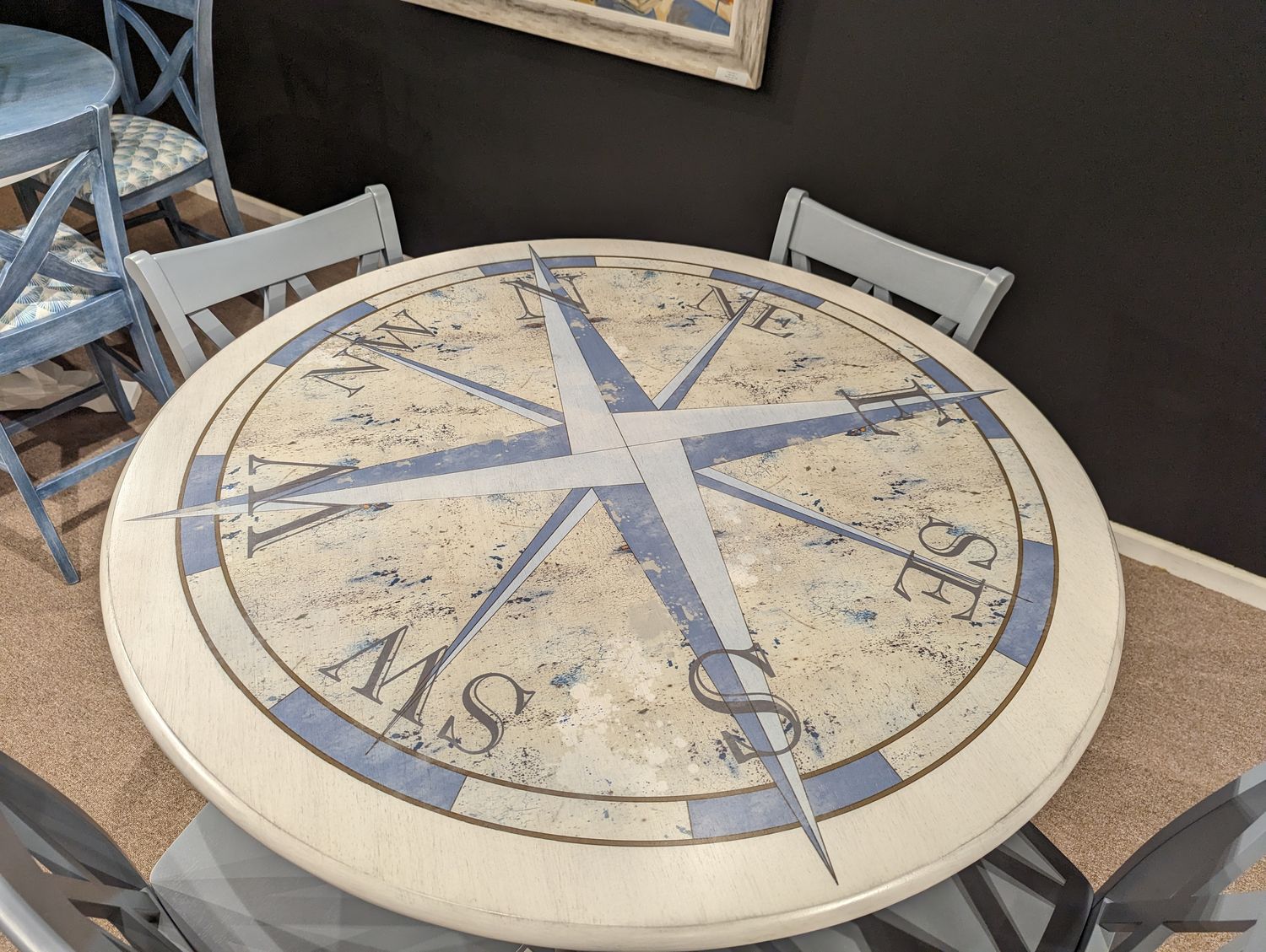 45&quot; Round Nautical Compass Table in Gunpowder w/Verona Pub Pedestal and 4 Double X Back Stools in Gunpowder