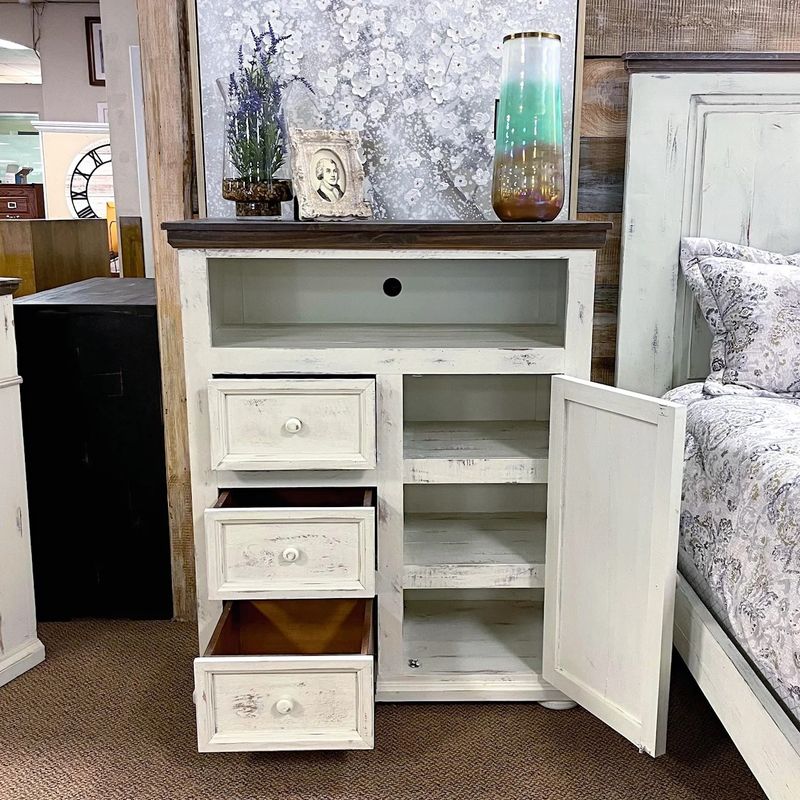 Allie Media Chest In Nero White w/Granite Top (Split Nickel)