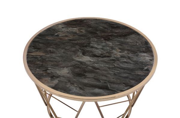 Cicatrix Coffee Table Champagne Gold Finish and Faux Black Marble Glass Top 33&quot;L X 33&quot;W X 18&quot;H
