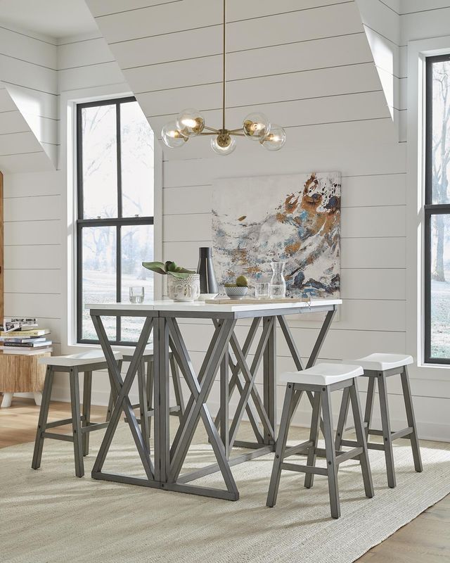 Gateway Street Gate Leg Counter Table w/4 Stools in White/Gray