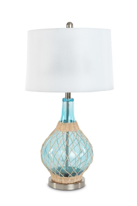 28&quot; Light Blue Glass Table Lamp w/Basket/Night Light
