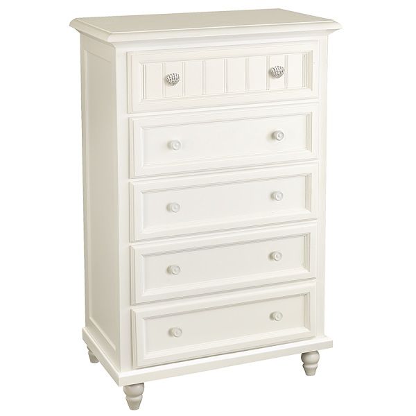 Sea Haven 5 Drawer Chest in White 32” W x 18” x 50”H