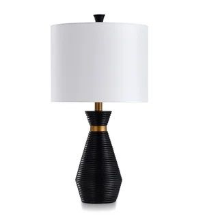 Satin Black and Antique Brass Washboard Round Column Resin Table Lamp