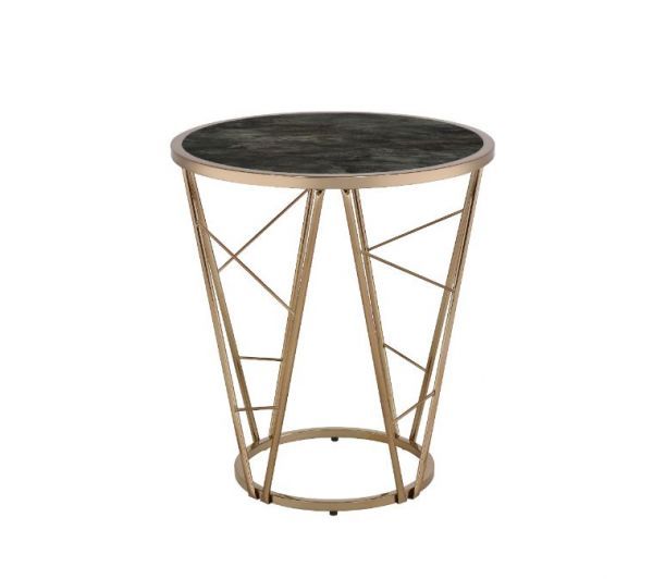 Cicatrix End Table with Champagne Gold Finish and Faux Black Marble Glass Top 22&quot;L X 22&quot;W X 24&quot;H