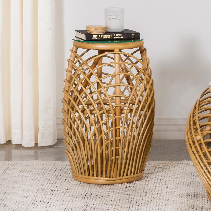 Dahlia Round Woven Rattan End Table Natural