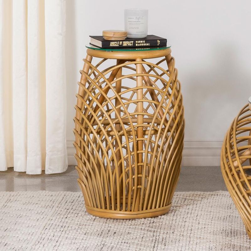 Dahlia Round Woven Rattan End Table Natural